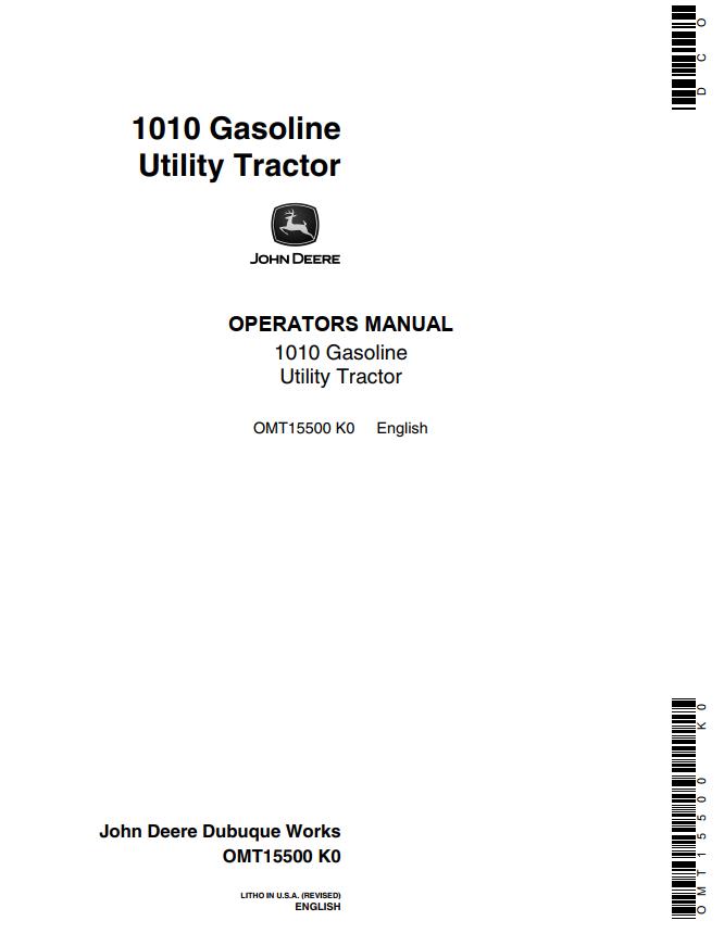 John Deere Gasoline Utility Tractor 1010 Operators Manual | Auto Repair ...