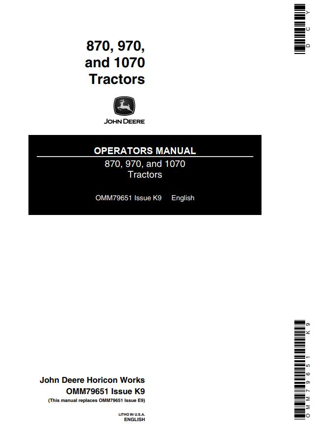 John Deere Tractors 870 970 1070 Operators Manual | Auto Repair Manual ...