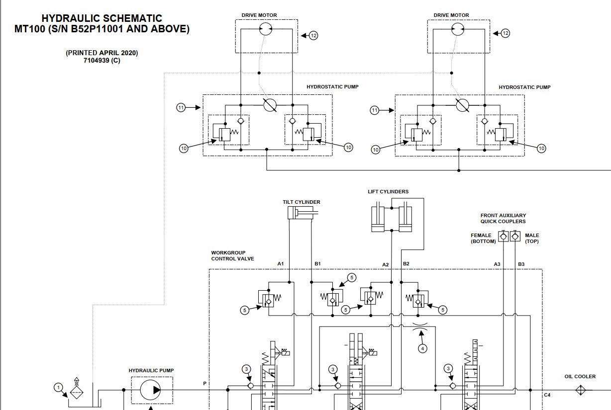 Bobcat Mini Track Loader MT100 Electrical and Hydraulic Schematic ...