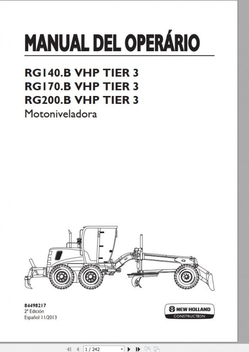 New Holland Grader RG140.B to RG200.B VHP Tier 3 Operator Manual ES
