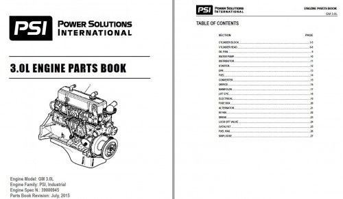 PSI Engine GM 3.0L Parts Manual