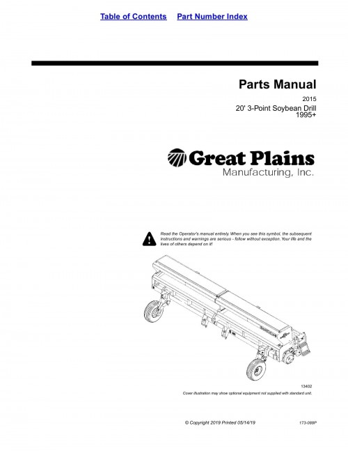 Great Plains 20' 3 Point Soybean Drill 2015 Parts Manual