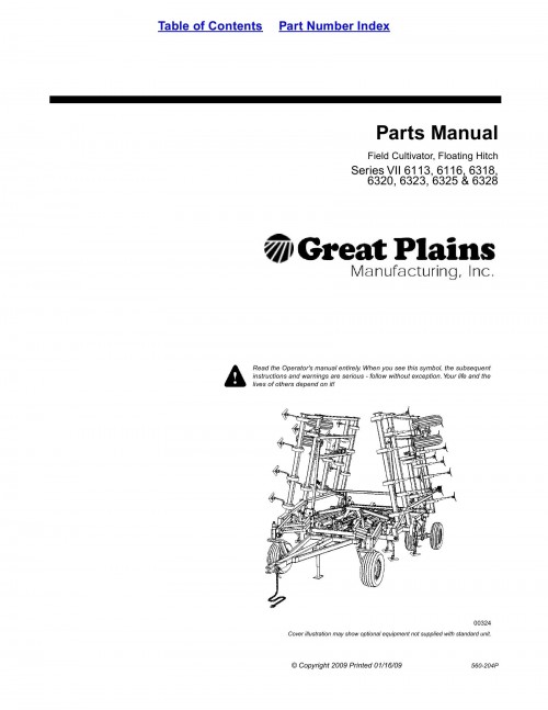 Great Plains Field Cultivator Floating Hitch 6113 to 6328 Parts Manual