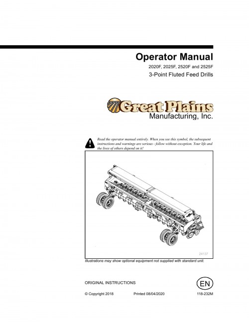 Great Plains Fluted Feed Drill 2020F to 2525F Operator Manual