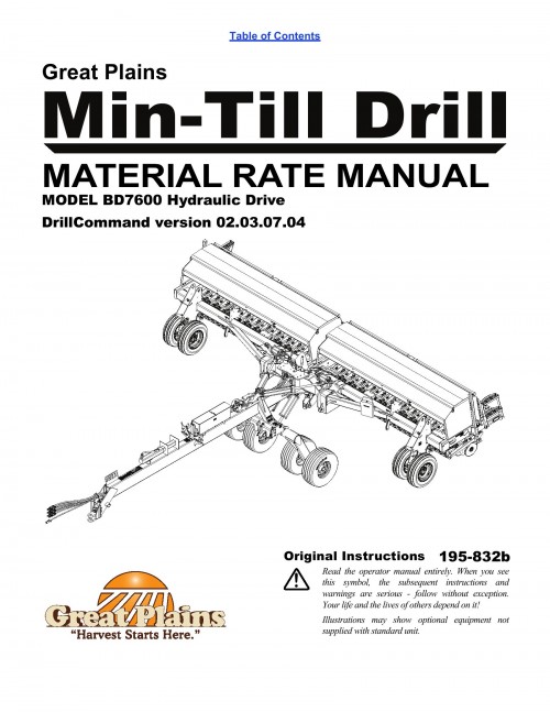 282 Great Plains Min Till Drill BD7600 Hydraulic Drive Material Rate Manual 02.03.07.04