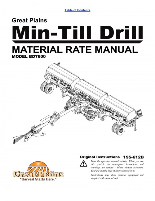 283 Great Plains Min Till Drill BD7600 Matrial Rate Manual