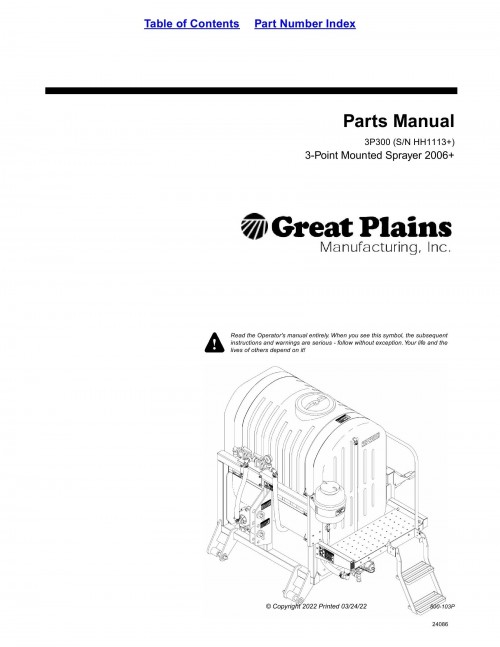 289 Great Plains Mounted Sprayer 3P300 Parts Manual
