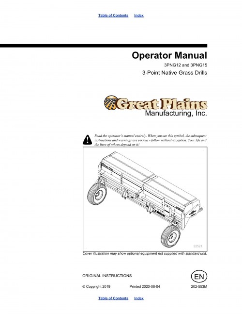 298 Great Plains Native Grass Drill 3PNG12 3PNG15 Operator Manual