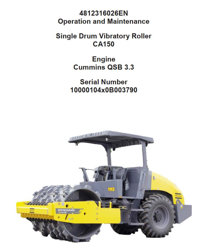 Dynapac Vibratory Roller CA150 Operation Maintenance Manual | Auto ...