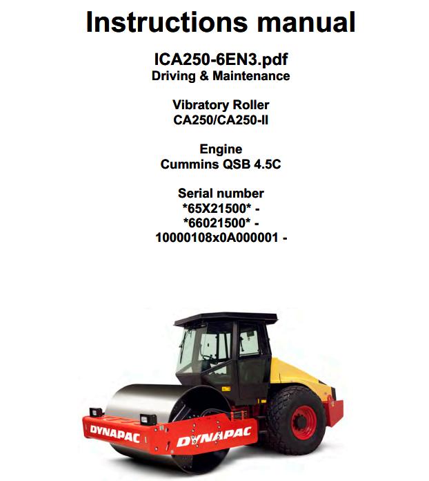 Dynapac Vibratory Roller CA250 CA250-II Operation Maintenance Manual ...