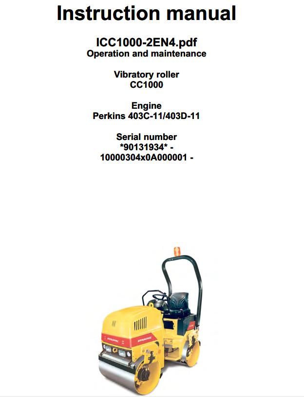 Dynapac Vibratory Roller CC1000 Parts Maintenance Operation Manual ...