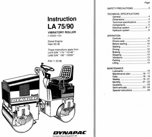 Dynapac Vibratory Roller LA75 LA90 Operation Maintenance Manual
