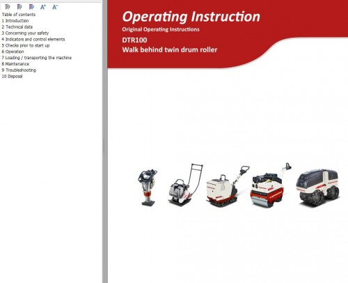 Dynapac Walk Behind Twin Drum Roller DTR100 Operating Instruction