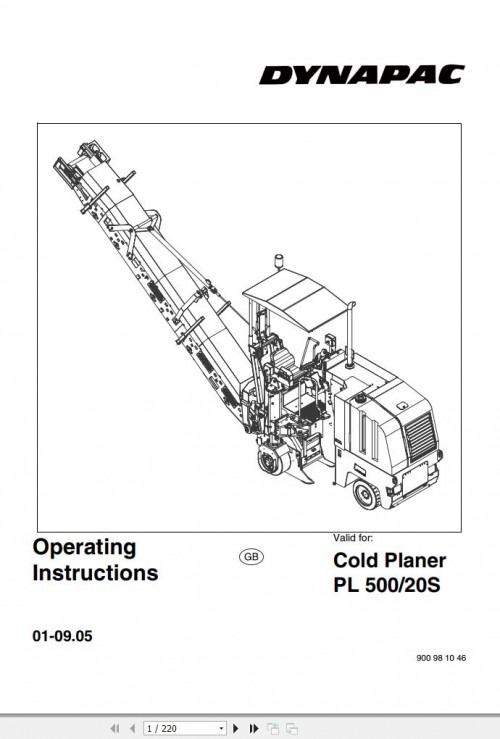 008 Dynapac Cold Planer PL500S PL20S Operation & Maintenance Manual