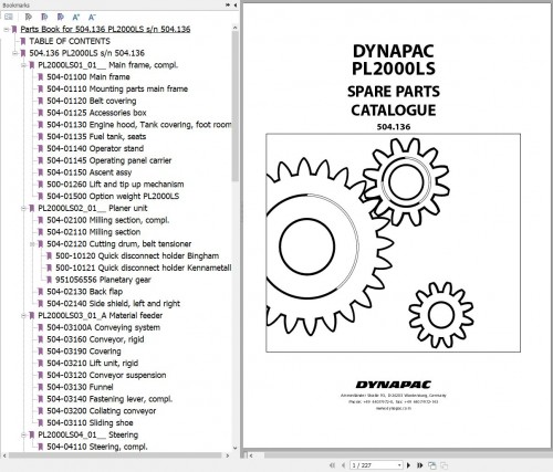 018 Dynapac Compact Planer PL2000LS Spare Parts Catalogue