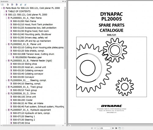 019 Dynapac Compact Planer PL2000S Spare Parts Catalogue