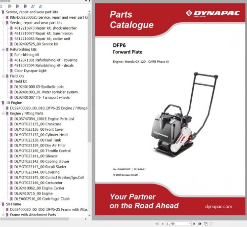 049 Dynapac Forward Plate DFP6 Operating Manual Parts Catalogue
