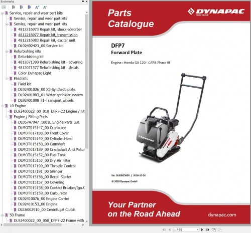 050 Dynapac Forward Plate DFP7 Operating Maintenance Instruction Parts