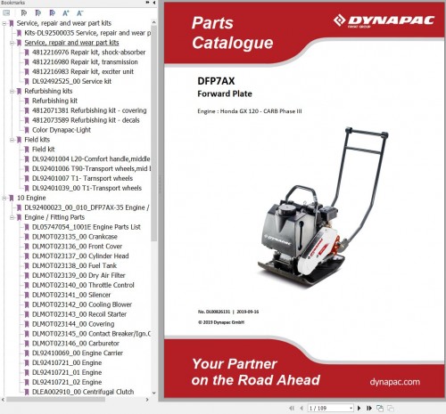 051 Dynapac Forward Plate DFP7AX Parts Operating Maintenance Instruction