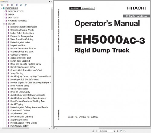 Hitachi Rigid Dump Truck EH5000AC 3 Operator Manual Parts Catalog