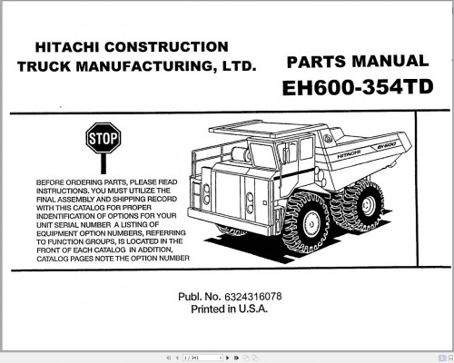 Hitachi Rigid Dump Truck EH600 354TD Parts Manual