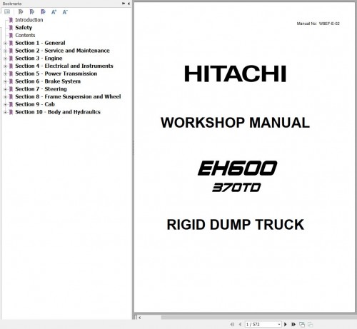 Hitachi Rigid Dump Truck EH600 370TD Workshop Manual