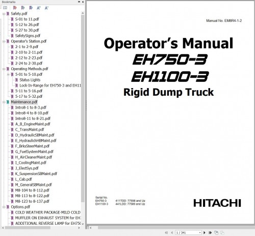 Hitachi Rigid Dump Truck EH750 3 EH1100 3 Operator Manual