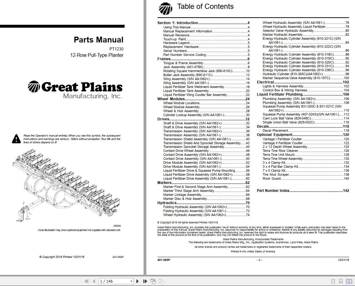 Great Plains Pull Type Planter PT1230 Parts Manual | Auto Repair Manual ...