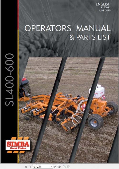 586 Great Plains Simba SL400 SL500 SL600 Operator Parts Manual P17509C