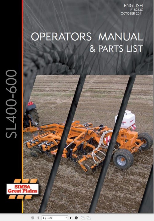 587 Great Plains Simba SL400 SL500 SL600 Operator Parts Manual P18253C