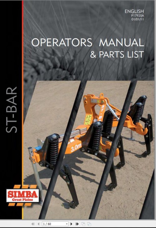 615 Great Plains Simba ST Bar Operator Parts Manual P17920A