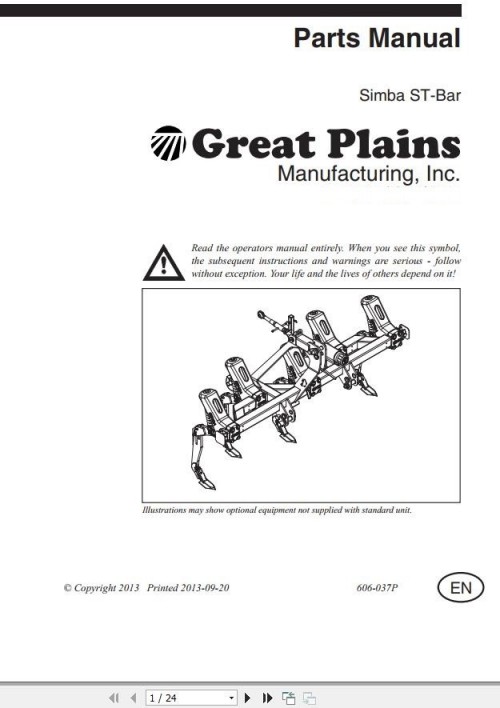 616 Great Plains Simba ST Bar Parts Manual