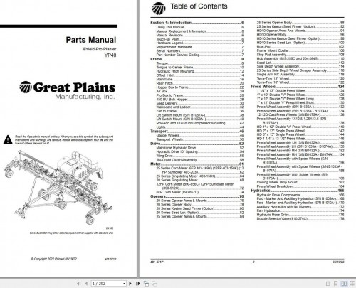 820 Great Plains Yield Pro Planter YP40 Parts Manual