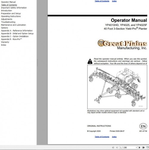 821 Great Plains Yield Pro Planter YP4010HD YP4025 YP4025F Operator Manual