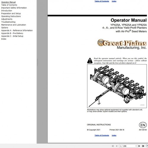 825 Great Plains Yield Pro Planter YP425A YP625A YP825A Operator Manual