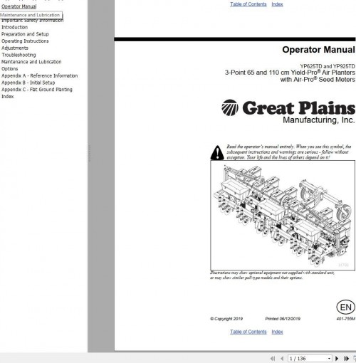 831 Great Plains Yield Pro Planter YP625TD YP925TD Operator Manual