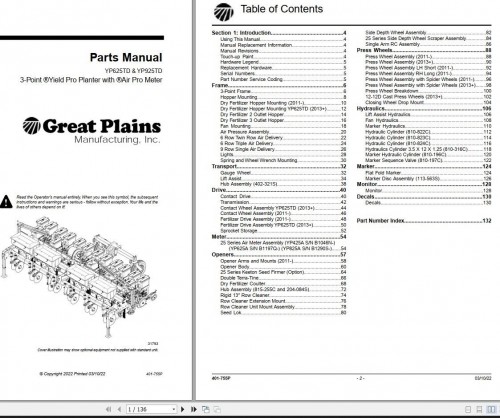 832 Great Plains Yield Pro Planter YP625TD YP925TD Parts Manual