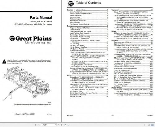 839 Great Plains Yield Pro YP425A YP625A YP825A Parts Manual