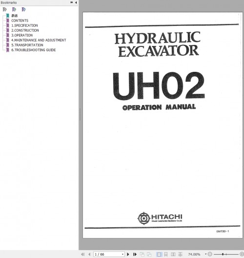 Hitachi Hydraulic Excavator UH02 Operation Manual EM720 1