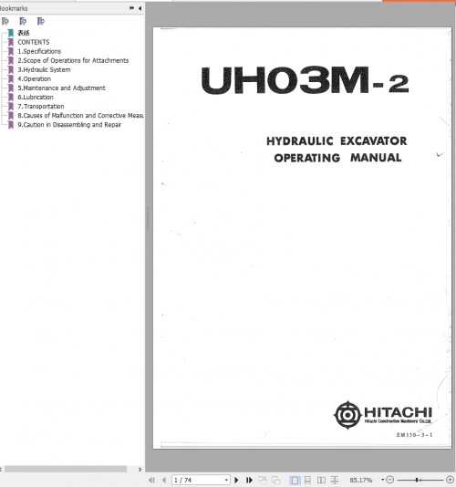 Hitachi Hydraulic Excavator UH03M 2 Operating Manual EM150 3 1