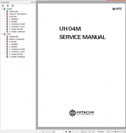 Hitachi Hydraulic Excavator UH04M Service Manual KM 028 00