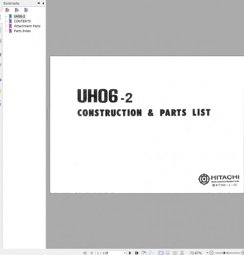 Hitachi Hydraulic Excavator UH06 2 Construction & Parts List P160 4 3C EN JP