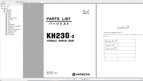 Hitachi Hydraulic Crawler Crane KH230 3 Parts Catalog 0
