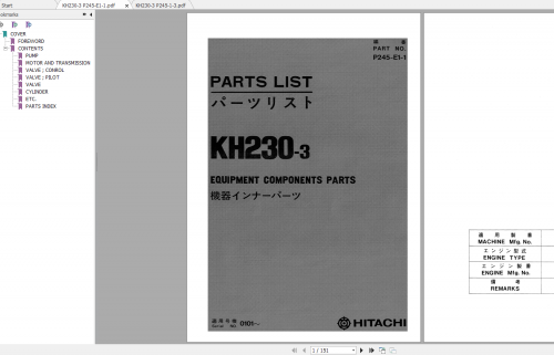 Hitachi Hydraulic Crawler Crane KH230 3 Parts Catalog 1