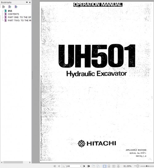 Hitachi Hydraulic Excavator UH501 Operation Manual EM176 1 3