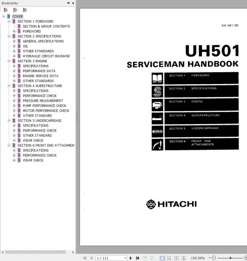 Hitachi Hydraulic Excavator UH501 Serviceman Handbook KH 041 00