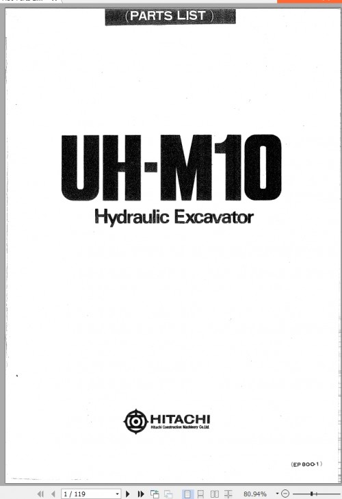 003 Hitachi Hydraulic Excavator UH M10 Parts List EP800 1 EN JP