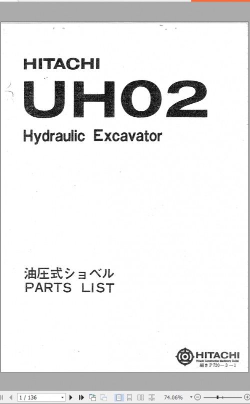 006 Hitachi Hydraulic Excavator UH02 Parts List P720 3 1 EN JP