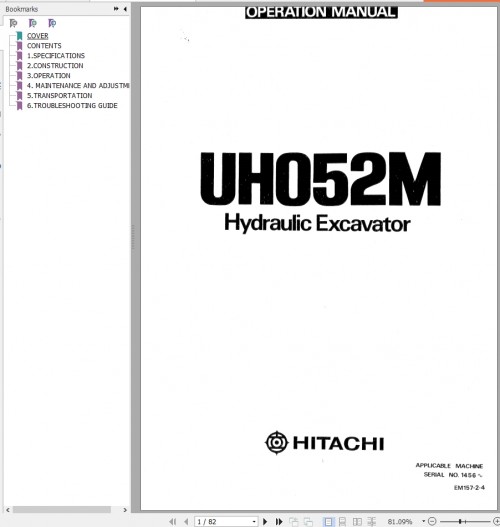 046 Hitachi Hydraulic Excavator UH052M Operation Manual EM157 2 4