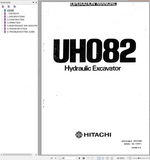 089 Hitachi Hydraulic Excavator UH082 Operation Manual EM164 4 4 1